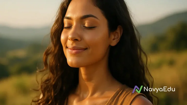 Ayurvedic Hacks to Supercharge Your Morning, Thumbnail Image by NavyaEdu, Happy Woman In The Image Doing Yoga In Early Morning