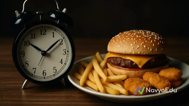 The Most Dangerous Time to Eat And No One Talks About It Thumbnail Image By NavyaEdu Having Clock And Food.