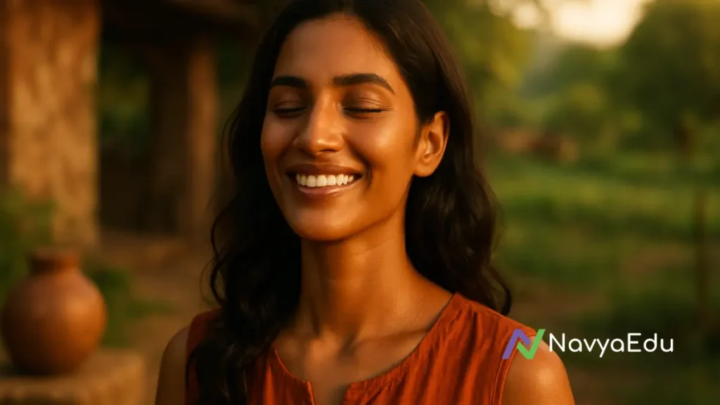 Healthy woman with radiant skin smiling peacefully outdoors, reflecting the impact of pure water on wellness.